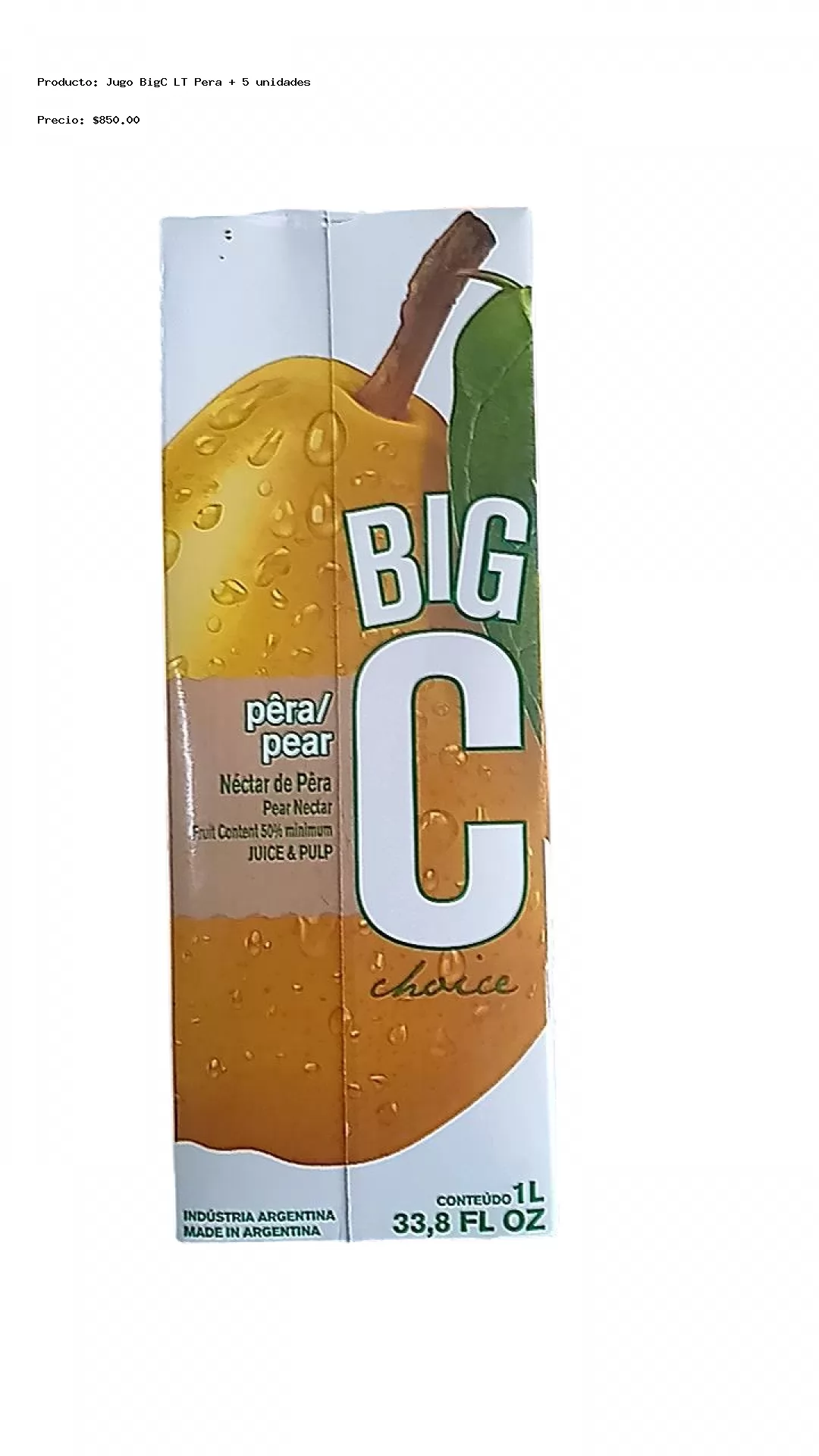 Imagen de Jugo BigC LT Pera + 5 unidades 810