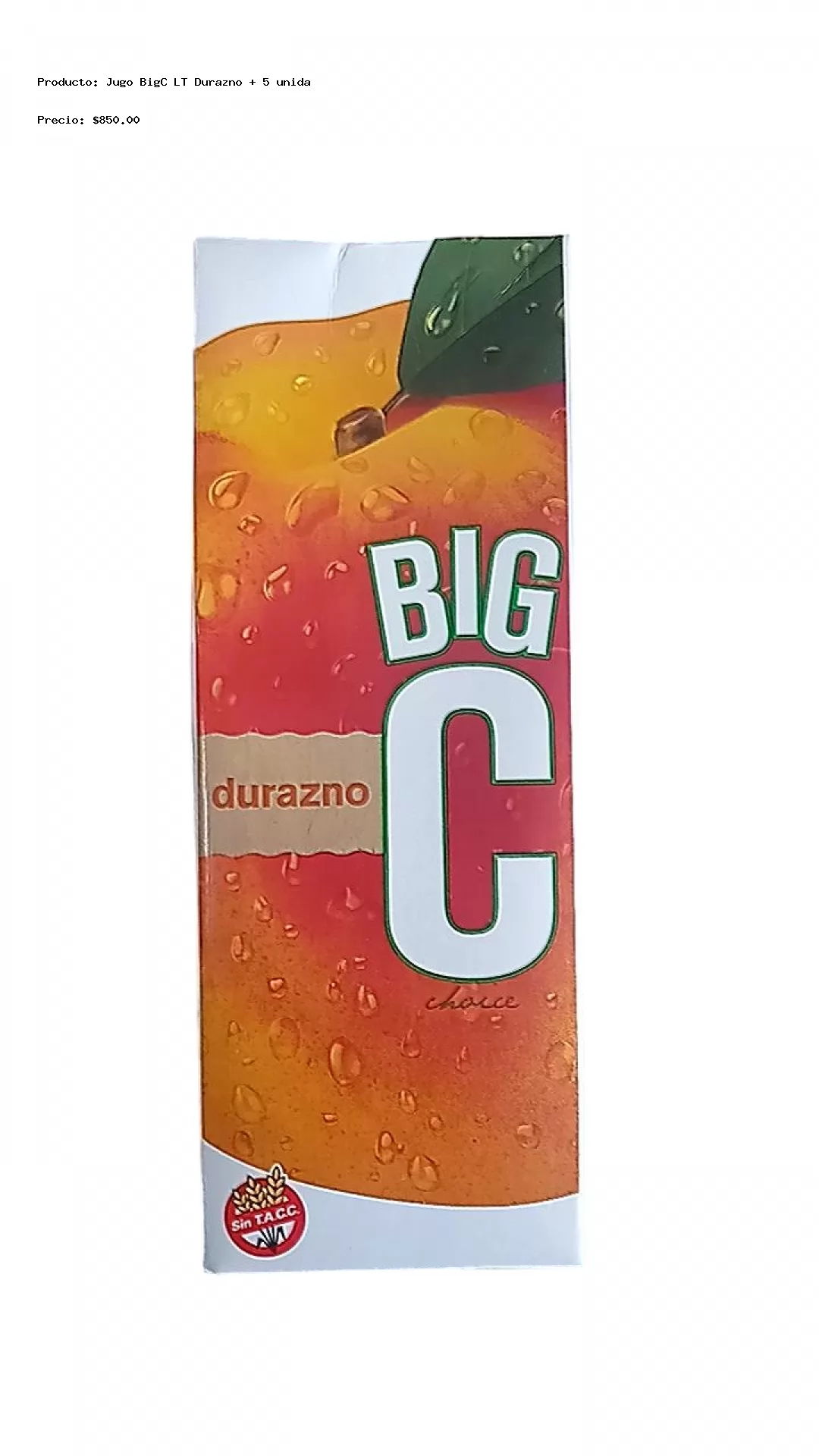 Imagen de Jugo BigC LT Durazno + 5 unidades 810